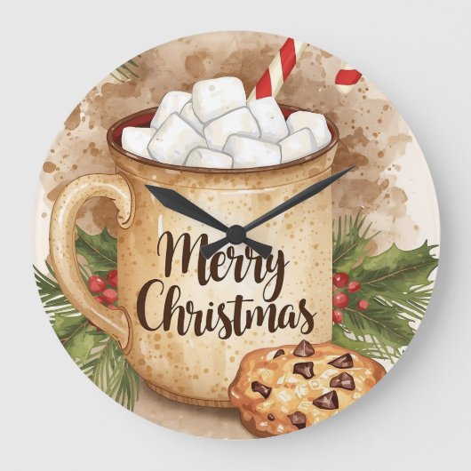 クリスマスのホーリー クッキー お祭り ココア ラージ壁時計 (正面)