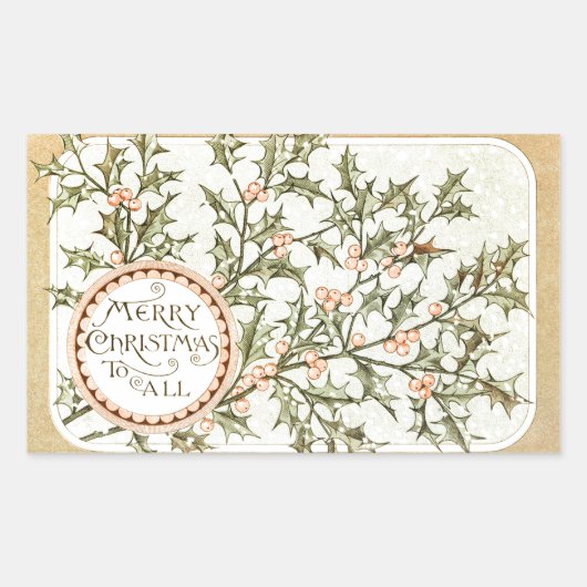 クリスマスのホーリー プリティ アンティーク グリーティング 長方形シール (正面)