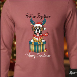 クリスマスのボクサードッグのトナカイのマフラーギフト トライブレンドTシャツ