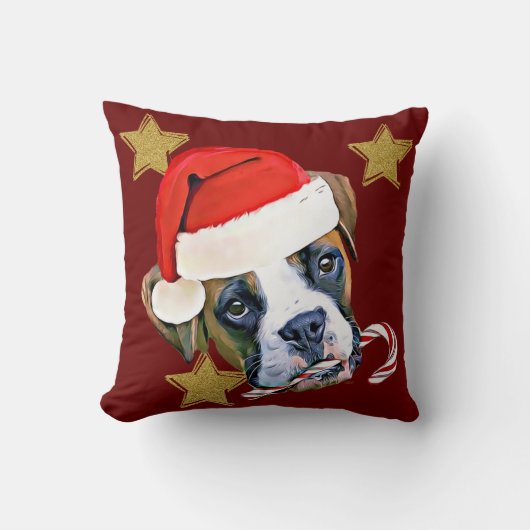 クリスマスのボクサー犬の装飾用クッション クッション (正面)