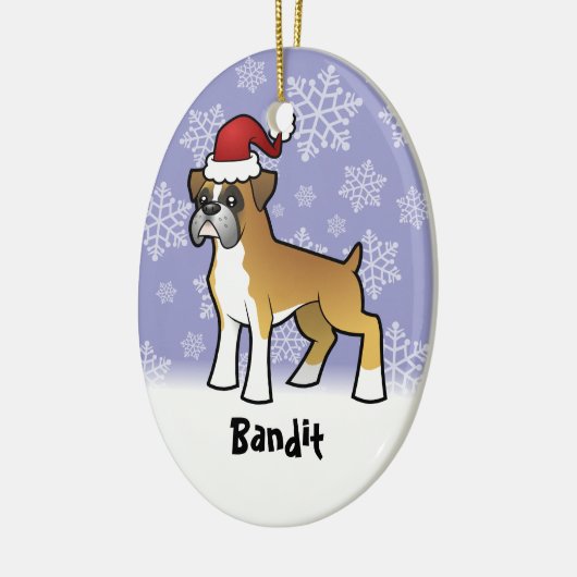 クリスマスのボクサー(あなたのペットネームを加えて下さい) セラミックオーナメント (左)