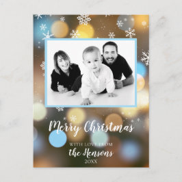 クリスマスのボケ ライト 家族の写真をカスタマイズできる シーズンポストカード