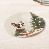 クリスマスのボストンテリアの犬 ラウンドペーパーコースター (アングル)