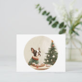 クリスマスのボストンテリア犬 シーズンポストカード (スタンド正面)