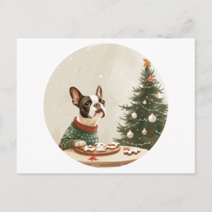 クリスマスのボストンテリア犬 シーズンポストカード