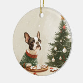 クリスマスのボストンテリア犬 セラミックオーナメント (左)