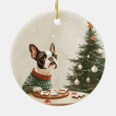 クリスマスのボストンテリア犬 セラミックオーナメント (裏面)