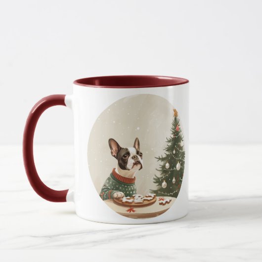 クリスマスのボストンテリア犬 マグカップ (左)