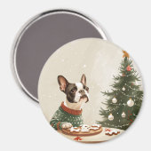 クリスマスのボストンテリア犬 マグネット (正面/裏面)