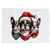クリスマスのボストンテリア犬 ラージペーパーバッグ (裏面)