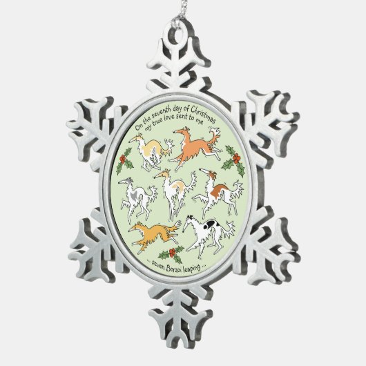 クリスマスのボルゾイの第7日 スノーフレークピューターオーナメント (右)