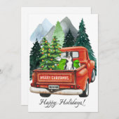クリスマスのボーダーコリーとヴィンテージトラックの水彩画 シーズンカード (正面/裏面)