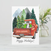 クリスマスのボーダーコリーとヴィンテージトラックの水彩画 シーズンカード (スタンド正面)