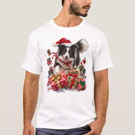 クリスマスのボーダーコリー プレゼントを誘導 Tシャツ
