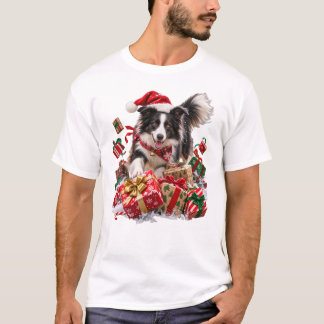 クリスマスのボーダーコリー プレゼントを誘導 Tシャツ
