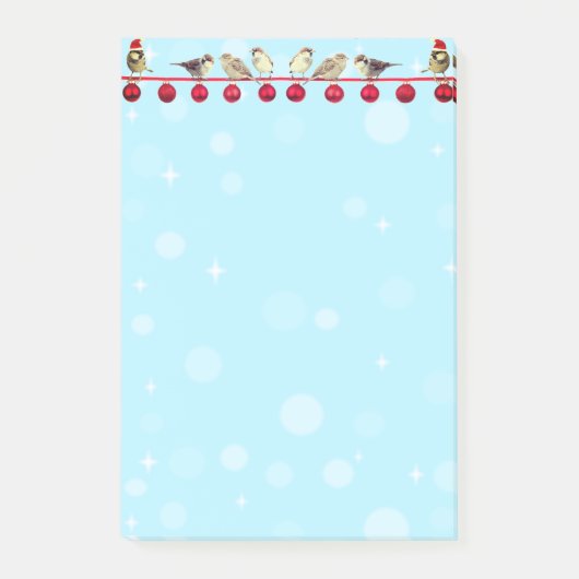 クリスマスのボールと鳥の形の歌謡カードが空の青 ポストイット (正面)