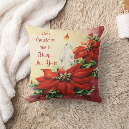 クリスマスのポインセチアおよび蝋燭の装飾用クッション クッション (ブランケット)