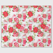 クリスマスのポインセチアのストッキング及び手袋 ラッピングペーパー (フラット)