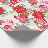 クリスマスのポインセチアのストッキング及び手袋 ラッピングペーパー (角)