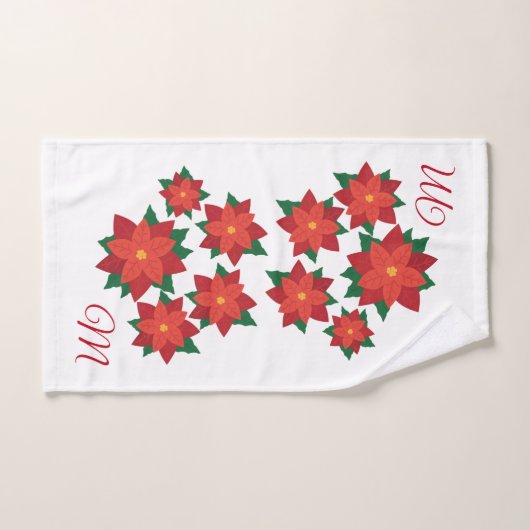 クリスマスのポインセチアのモノグラムの浴室タオルセット バスタオルセット (ハンドタオル)