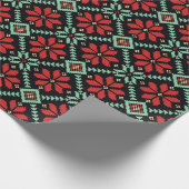 クリスマスのポインセチアの北欧の花のニットの黒の赤 ラッピングペーパー (角)