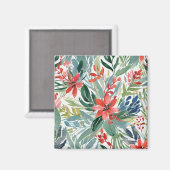 クリスマスのポインセチアの花と葉の植物画 マグネット (正面/裏面)
