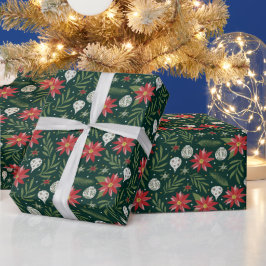 クリスマスのポインセチアの花の包装紙 ラッピングペーパー