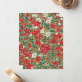 クリスマスのポインセチア柄 ノートカード (正面/裏面インサイチュ)