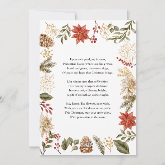 クリスマスのポインセチア花の3枚写真コラージュ シーズンカード (裏面)