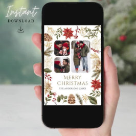 クリスマスのポインセチア花の3枚写真コラージュ シーズンカード