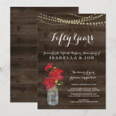 クリスマスのポインセチア アニバーサリー パーティー 招待状 (正面/裏面)