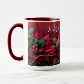 クリスマスのポインツィシアの花 カディナル小鳥 名前 マグカップ (左)