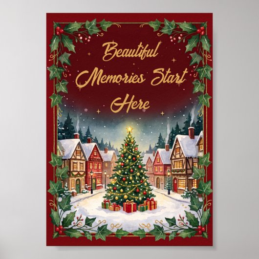 クリスマスのポスター 冬の村の風景 ポスター (正面)
