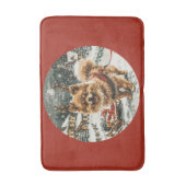 クリスマスのポメラニアンのトナカイ犬 バスマット (正面縦)