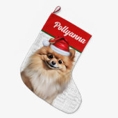 クリスマスのポメラニアン犬の名前入りWoof ラージクリスマスストッキング (正面 (吊り時))