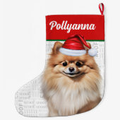 クリスマスのポメラニアン犬の名前入りWoof ラージクリスマスストッキング (裏面)