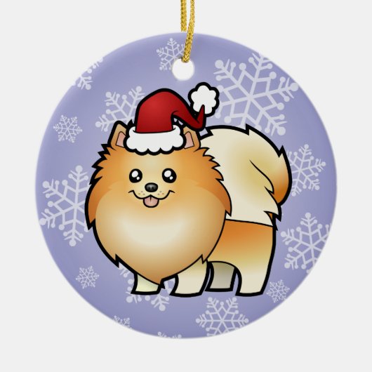 クリスマスのポメラニア犬 セラミックオーナメント (正面)