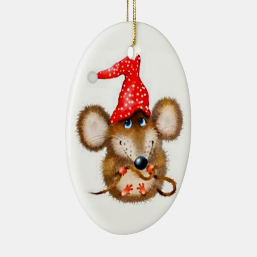 クリスマスのマウスのオーナメント-サンタの帽子のかわいいマウス セラミックオーナメント (右)