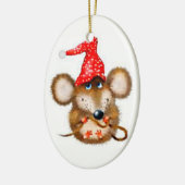クリスマスのマウスのオーナメント-サンタの帽子のかわいいマウス セラミックオーナメント (左)