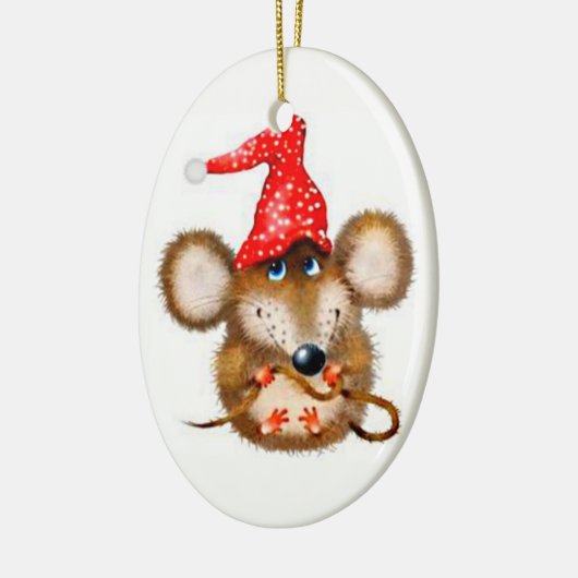 クリスマスのマウスのオーナメント-サンタの帽子のかわいいマウス セラミックオーナメント (左)