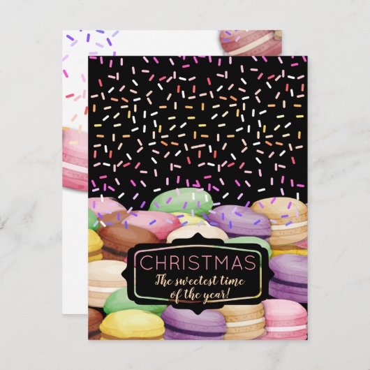 クリスマスのマカロンのクッキーからベーキングを振りかける シーズンカード (正面/裏面)