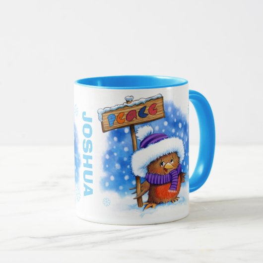 クリスマスのマグの名前をカスタムするの平和ロビン マグカップ (正面右)