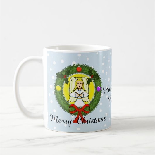 クリスマスのマグカップリースで歌う天使 コーヒーマグカップ (左)