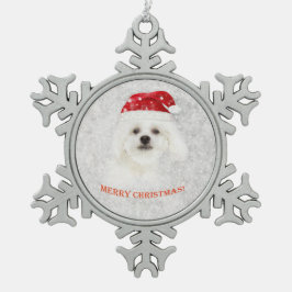 クリスマスのマルチーズの子犬 スノーフレークピューターオーナメント