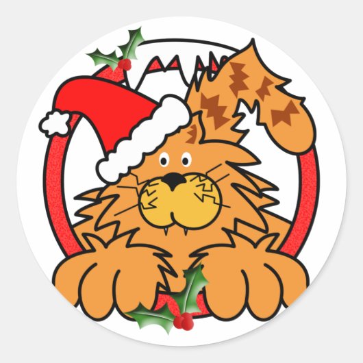 クリスマスのマーマレード猫 ラウンドシール (正面)
