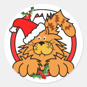 クリスマスのマーマレード猫 ラウンドシール