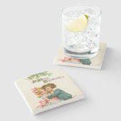 クリスマスのミカン科の植物の下の子供たち ストーンコースター (横)