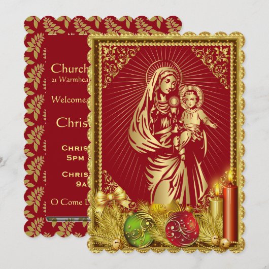 クリスマスのミサの教会への招待状（カスタマイズ可能） 招待状 (正面/裏面)