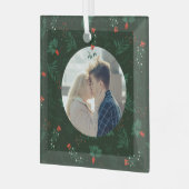 クリスマスのミスタントウかわいいカスタムカップルキス写真 ガラスオーナメント (正面左)