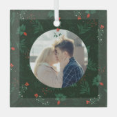 クリスマスのミスタントウかわいいカスタムカップルキス写真 ガラスオーナメント (正面)